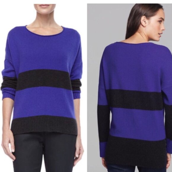 Eileen Fisher Blue & Charcoal Colorblock Yak Wool Sweater – Size L - Picture 1 of 7